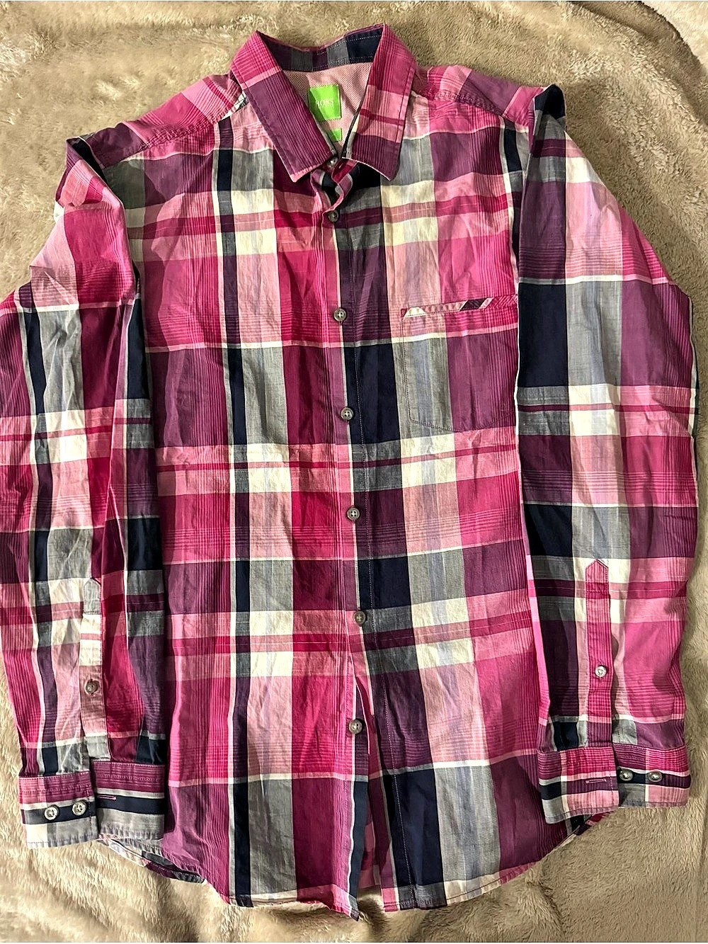 BOSS Plaid Button Down Shirt in Pink & Purple Like New38